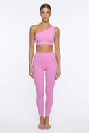 Conjunto Feminino 2 Peças Rosa Bailarina Elegante com Ombro Único, Renda nas Costas