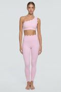 Conjunto Feminino 2 Peças Rosa Bailarina Elegante com Ombro Único, Renda nas Costas